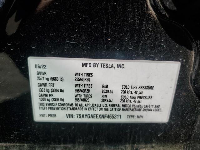 Photo 12 VIN: 7SAYGAEEXNF465311 - TESLA MODEL Y 