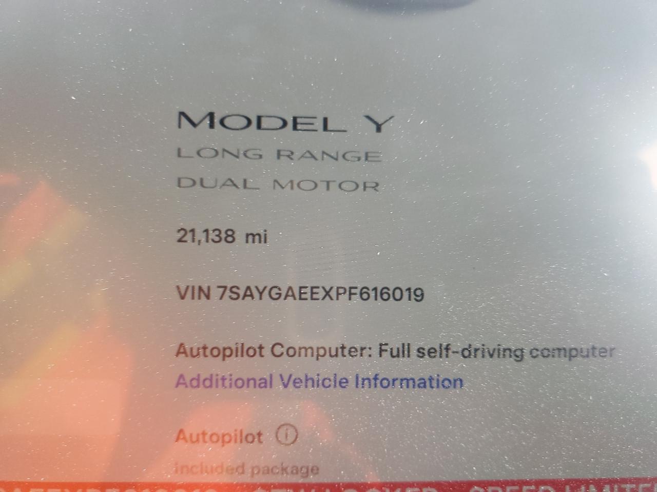 Photo 8 VIN: 7SAYGAEEXPF616019 - TESLA MODEL Y 