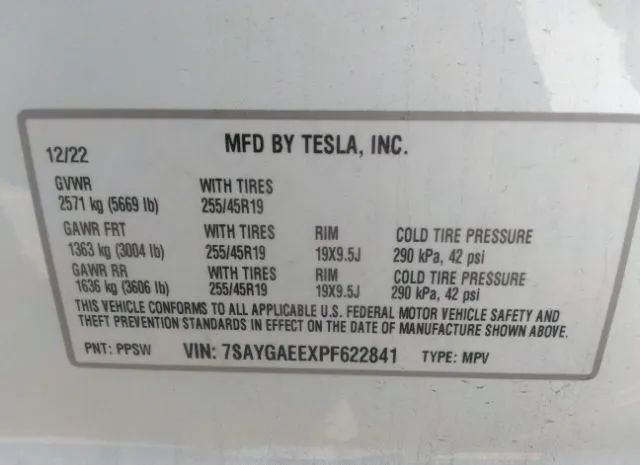 Photo 8 VIN: 7SAYGAEEXPF622841 - TESLA MODEL Y 