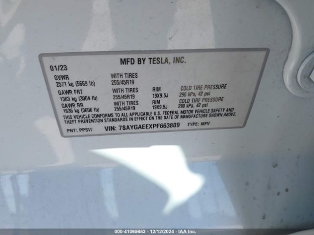 Photo 8 VIN: 7SAYGAEEXPF663809 - TESLA MODEL Y 