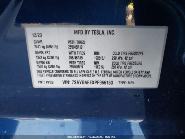 Photo 8 VIN: 7SAYGAEEXPF966153 - TESLA MODEL Y 