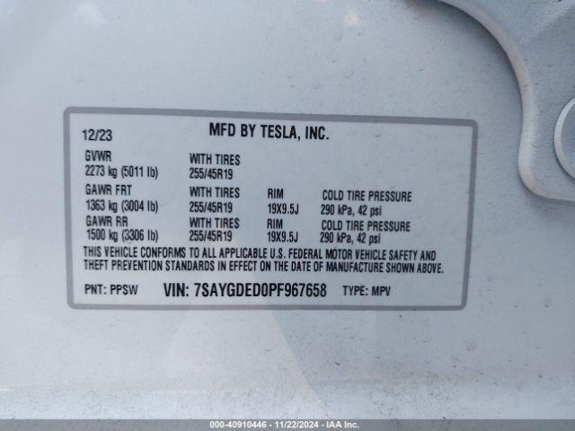 Photo 8 VIN: 7SAYGDED0PF967658 - TESLA MODEL Y 