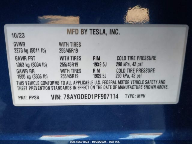 Photo 8 VIN: 7SAYGDED1PF907114 - TESLA MODEL Y 