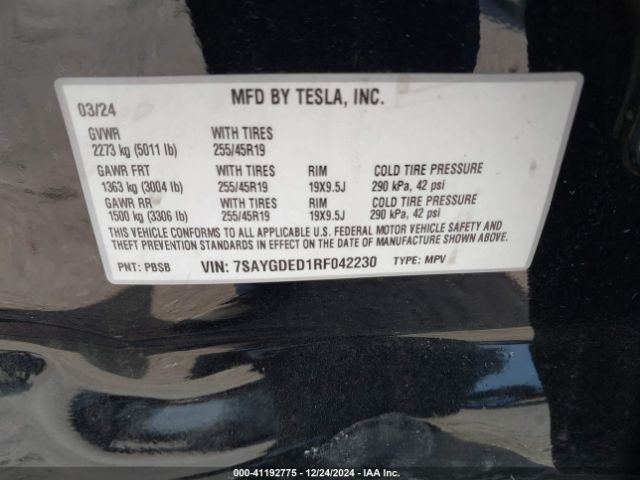 Photo 8 VIN: 7SAYGDED1RF042230 - TESLA MODEL Y 