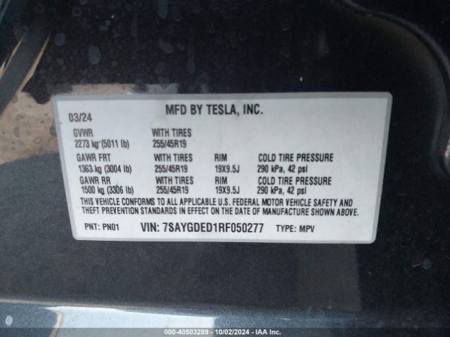 Photo 8 VIN: 7SAYGDED1RF050277 - TESLA MODEL Y 