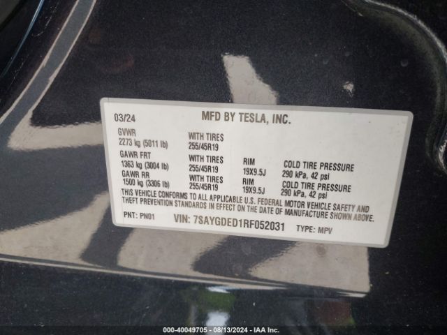 Photo 8 VIN: 7SAYGDED1RF052031 - TESLA MODEL Y 