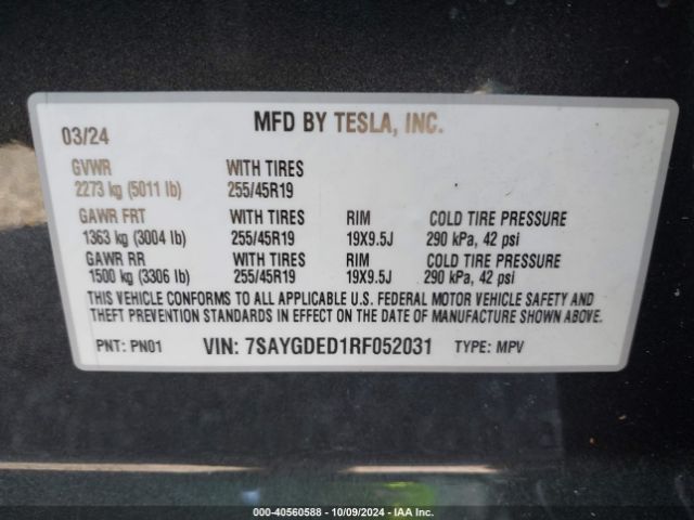 Photo 8 VIN: 7SAYGDED1RF052031 - TESLA MODEL Y 