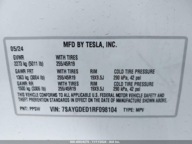 Photo 8 VIN: 7SAYGDED1RF098104 - TESLA MODEL Y 