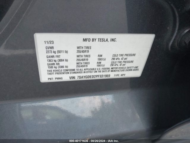 Photo 8 VIN: 7SAYGDED2PF931969 - TESLA MODEL Y 