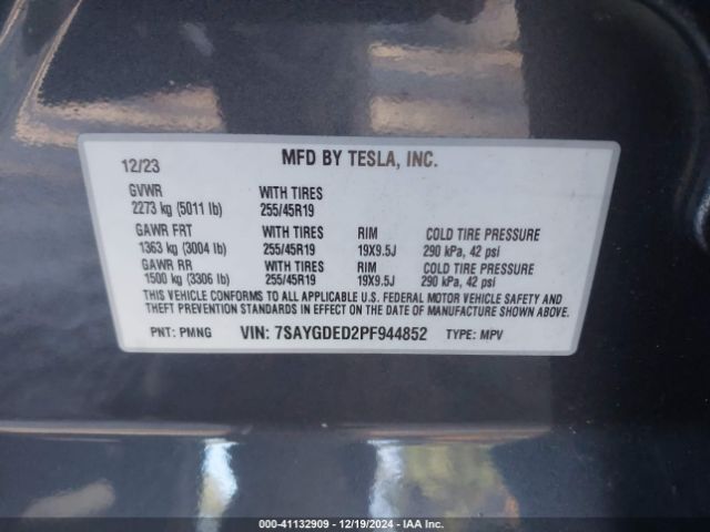 Photo 8 VIN: 7SAYGDED2PF944852 - TESLA MODEL Y 