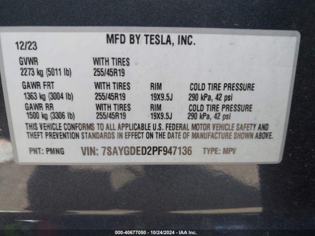 Photo 8 VIN: 7SAYGDED2PF947136 - TESLA MODEL Y 