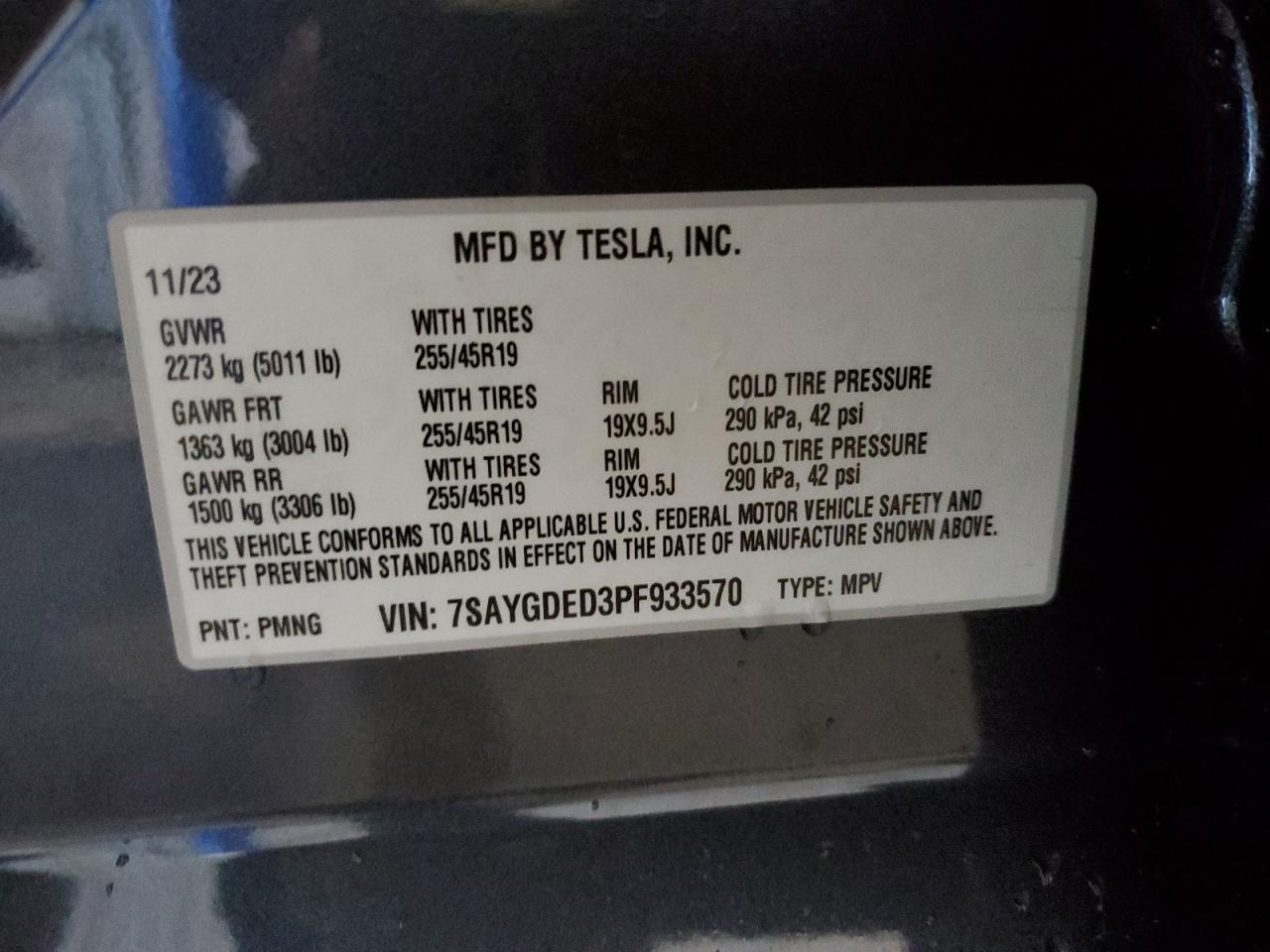 Photo 12 VIN: 7SAYGDED3PF933570 - TESLA MODEL Y 