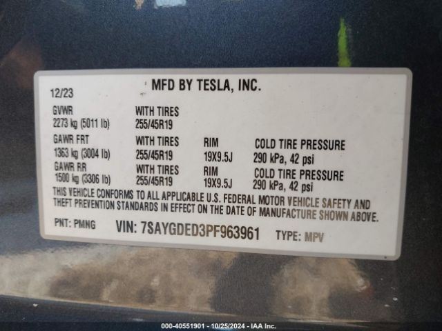 Photo 8 VIN: 7SAYGDED3PF963961 - TESLA MODEL Y 