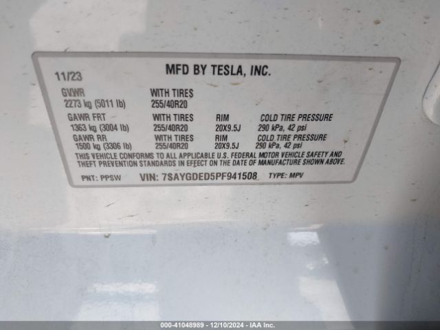 Photo 8 VIN: 7SAYGDED5PF941508 - TESLA MODEL Y 