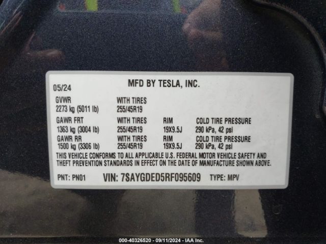 Photo 8 VIN: 7SAYGDED5RF095609 - TESLA MODEL Y 