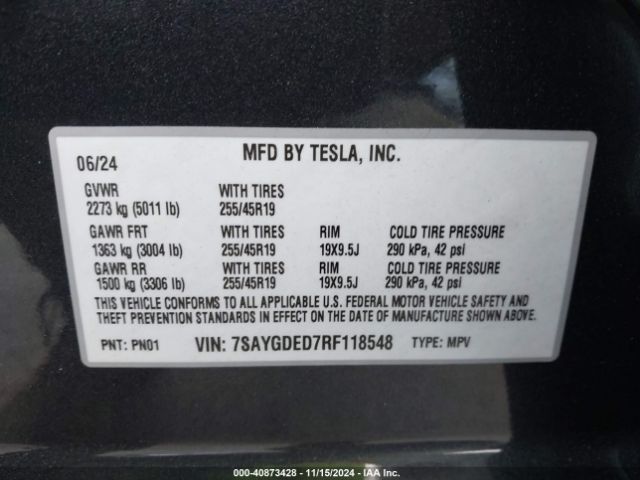 Photo 8 VIN: 7SAYGDED7RF118548 - TESLA MODEL Y 