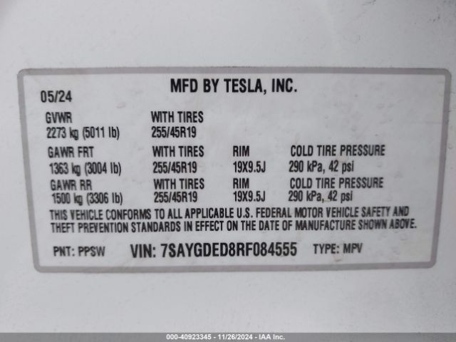 Photo 8 VIN: 7SAYGDED8RF084555 - TESLA MODEL Y 