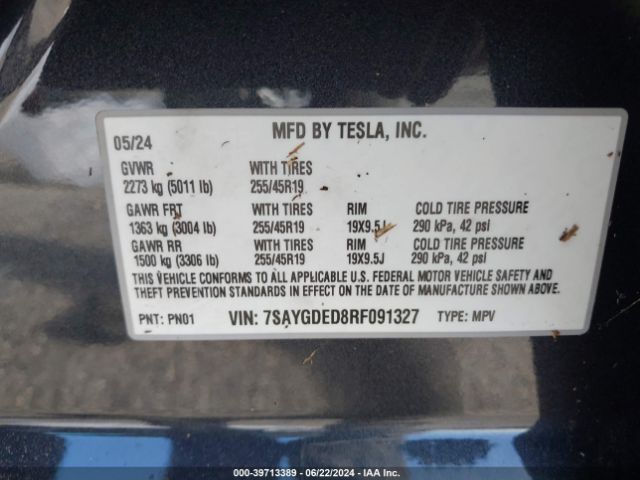 Photo 8 VIN: 7SAYGDED8RF091327 - TESLA MODEL Y 