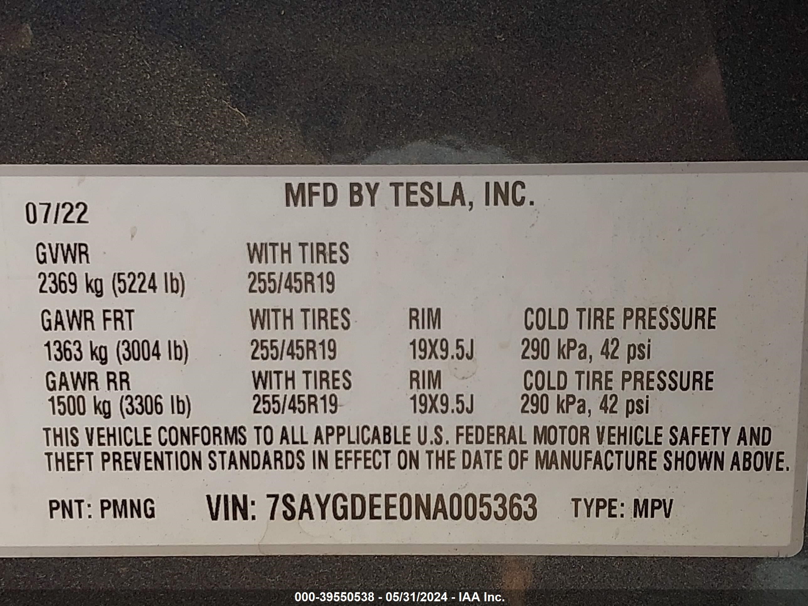 Photo 8 VIN: 7SAYGDEE0NA005363 - TESLA MODEL Y 