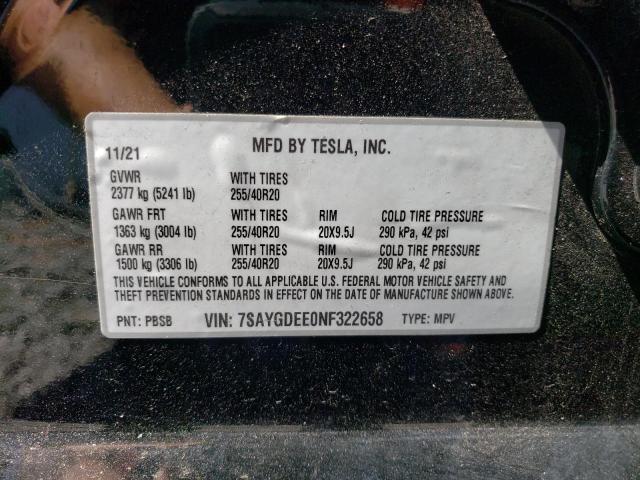 Photo 12 VIN: 7SAYGDEE0NF322658 - TESLA MODEL Y 