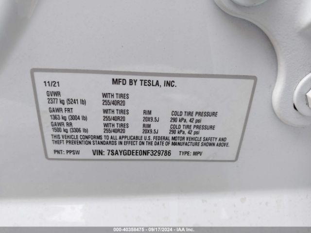 Photo 8 VIN: 7SAYGDEE0NF329786 - TESLA MODEL Y 