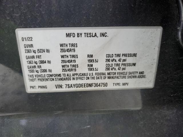 Photo 12 VIN: 7SAYGDEE0NF364750 - TESLA MODEL Y 