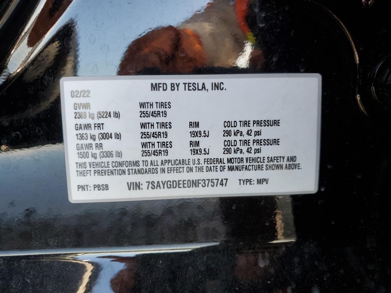 Photo 12 VIN: 7SAYGDEE0NF375747 - TESLA MODEL Y 