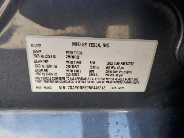 Photo 13 VIN: 7SAYGDEE0NF446218 - TESLA MODEL Y 