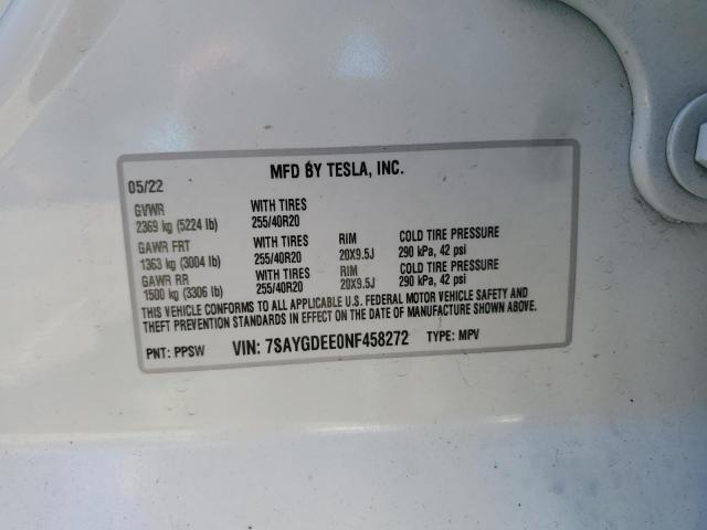 Photo 12 VIN: 7SAYGDEE0NF458272 - TESLA MODEL Y 