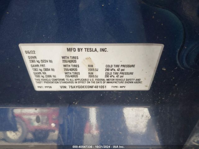 Photo 8 VIN: 7SAYGDEE0NF481051 - TESLA MODEL Y 