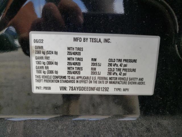 Photo 12 VIN: 7SAYGDEE0NF481292 - TESLA MODEL Y 