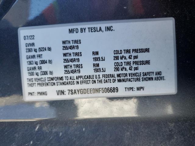 Photo 13 VIN: 7SAYGDEE0NF506689 - TESLA MODEL Y 