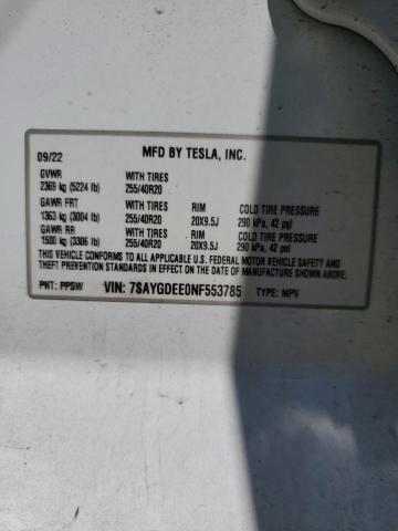 Photo 12 VIN: 7SAYGDEE0NF553785 - TESLA MODEL Y 