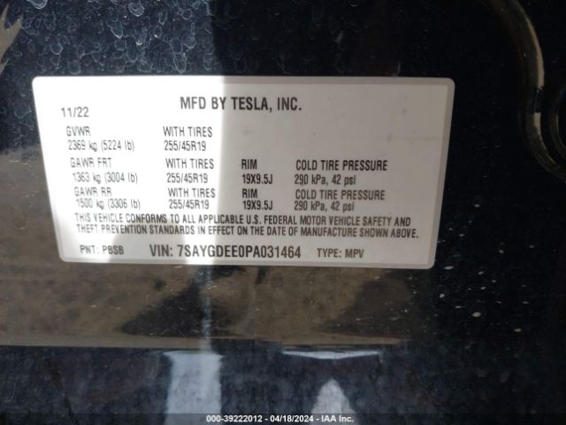 Photo 8 VIN: 7SAYGDEE0PA031464 - TESLA MODEL Y 