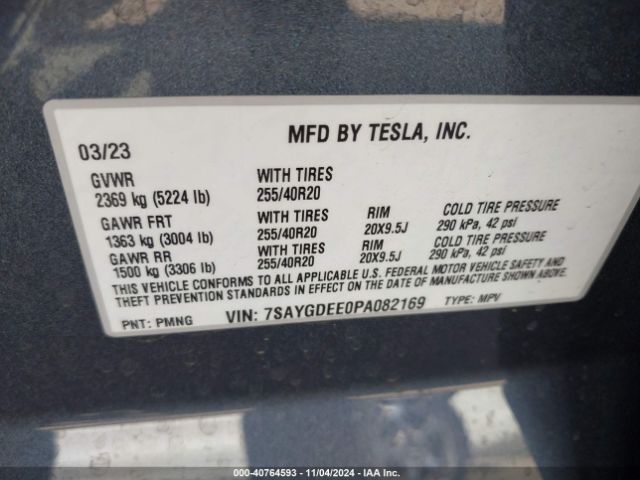 Photo 8 VIN: 7SAYGDEE0PA082169 - TESLA MODEL Y 