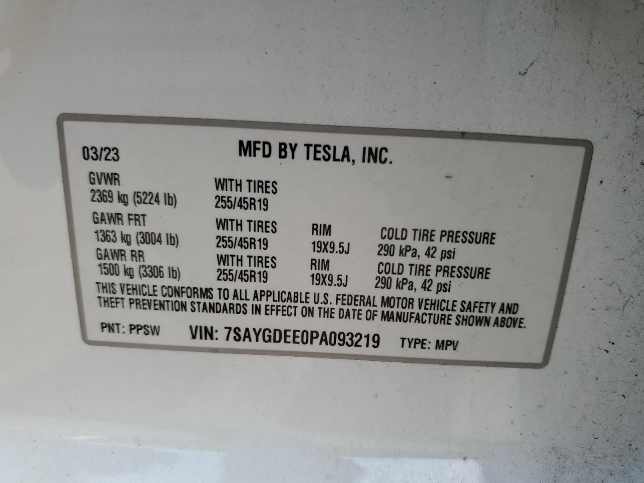 Photo 12 VIN: 7SAYGDEE0PA093219 - TESLA MODEL Y 