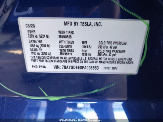 Photo 8 VIN: 7SAYGDEE0PA098663 - TESLA MODEL Y 