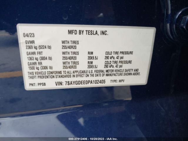 Photo 8 VIN: 7SAYGDEE0PA102405 - TESLA MODEL Y 