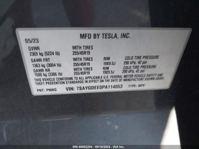 Photo 8 VIN: 7SAYGDEE0PA114053 - TESLA MODEL Y 