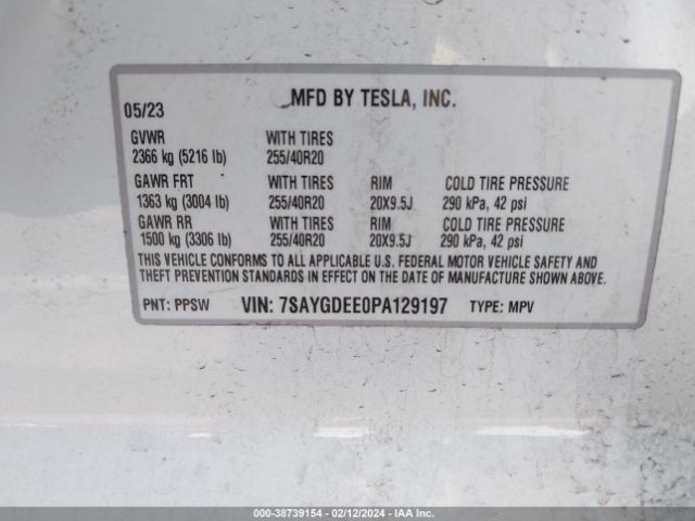 Photo 8 VIN: 7SAYGDEE0PA129197 - TESLA MODEL Y 