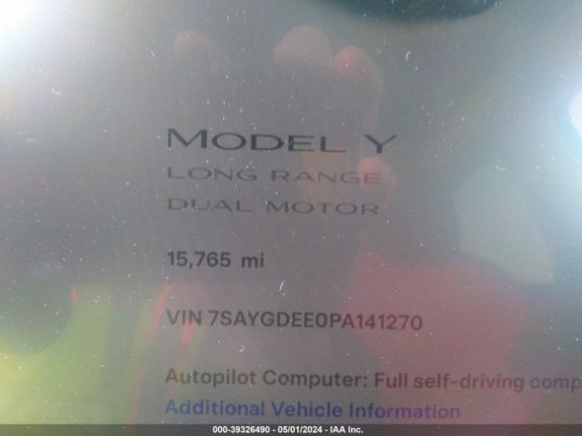 Photo 6 VIN: 7SAYGDEE0PA141270 - TESLA MODEL Y 