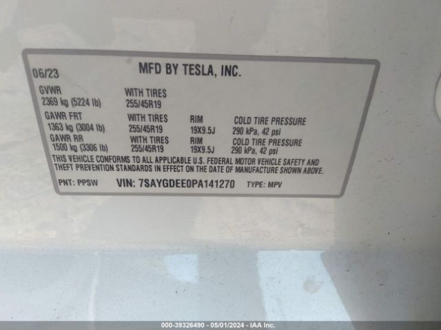 Photo 8 VIN: 7SAYGDEE0PA141270 - TESLA MODEL Y 