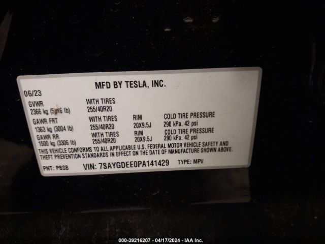 Photo 8 VIN: 7SAYGDEE0PA141429 - TESLA MODEL Y 