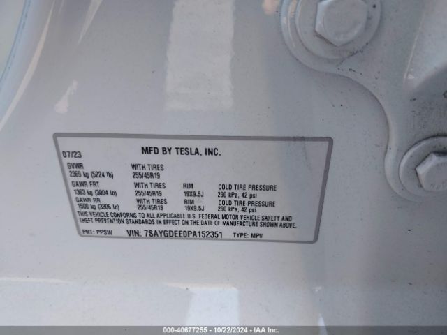 Photo 8 VIN: 7SAYGDEE0PA152351 - TESLA MODEL Y 