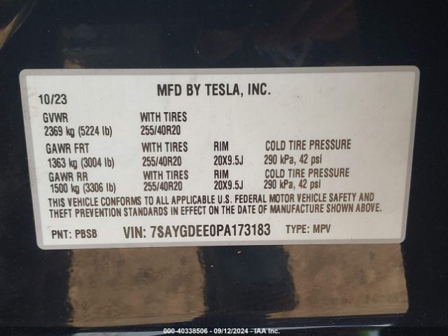 Photo 8 VIN: 7SAYGDEE0PA173183 - TESLA MODEL Y 