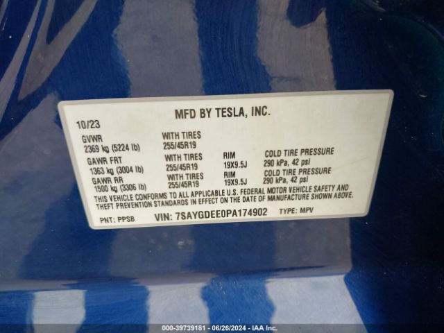 Photo 8 VIN: 7SAYGDEE0PA174902 - TESLA MODEL Y 