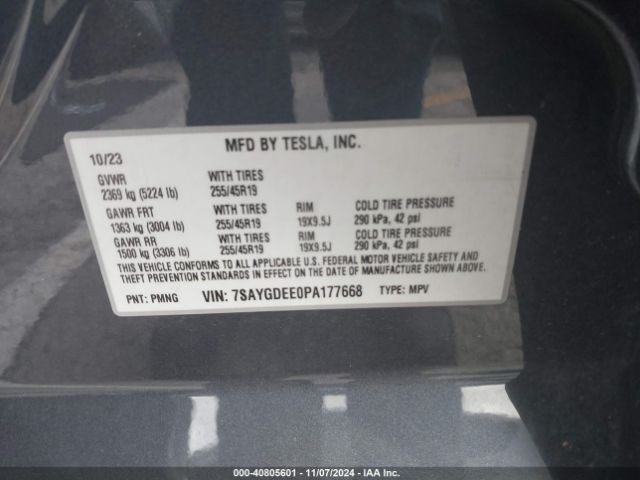 Photo 8 VIN: 7SAYGDEE0PA177668 - TESLA MODEL Y 