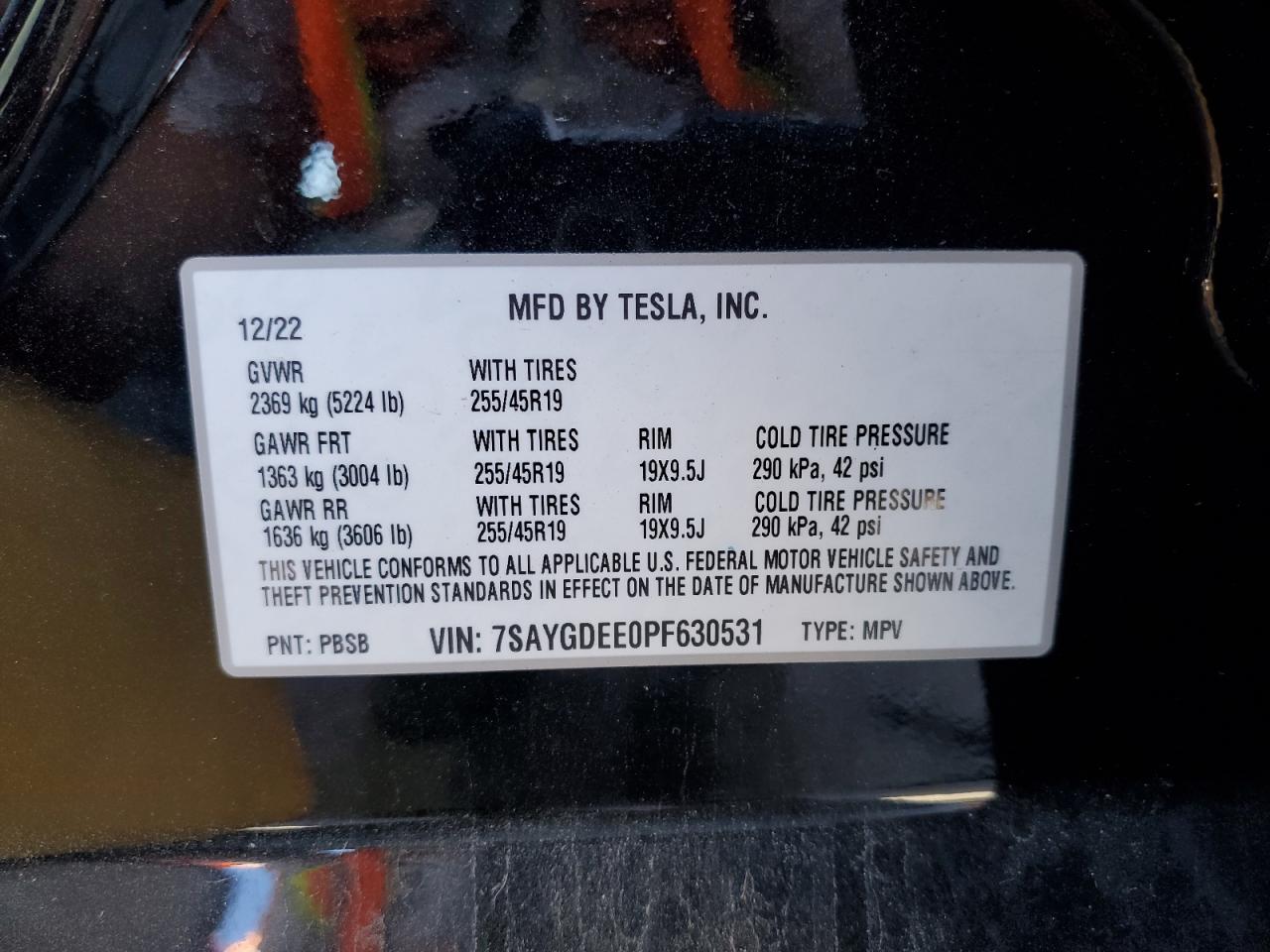 Photo 12 VIN: 7SAYGDEE0PF630531 - TESLA MODEL Y 