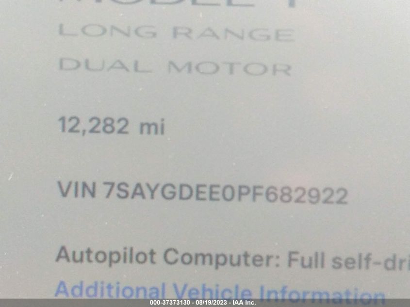 Photo 12 VIN: 7SAYGDEE0PF682922 - TESLA MODEL Y 