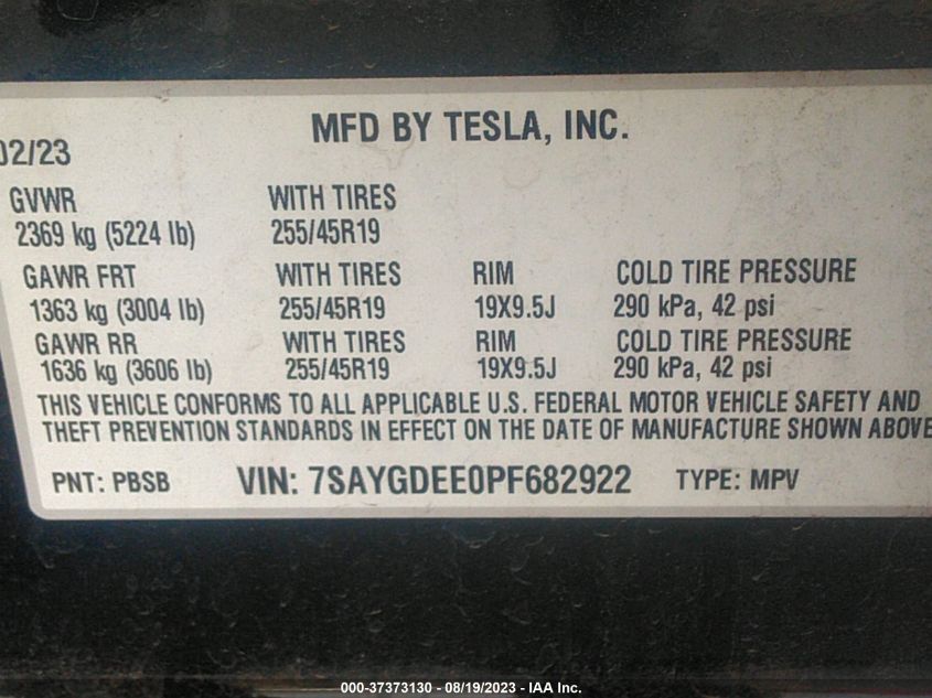 Photo 8 VIN: 7SAYGDEE0PF682922 - TESLA MODEL Y 